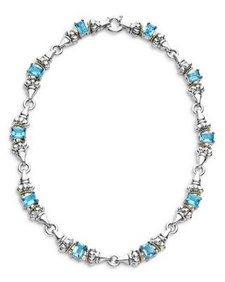 Lagos 18K Yellow Gold & Sterling Silver Glacier Blue Topaz Collar Necklace, 16