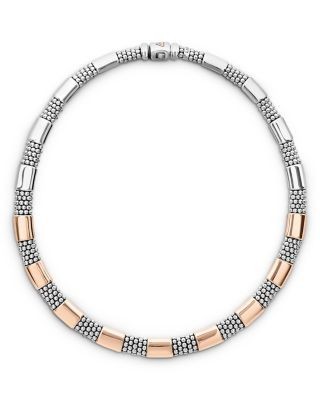 Lagos 18K Rose Gold & Sterling Silver High Bar Smooth & Beaded Statement Necklace, 16-18