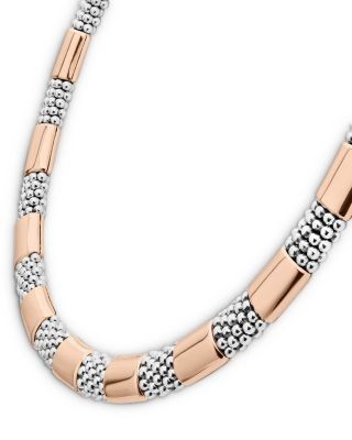 Lagos 18K Rose Gold & Sterling Silver High Bar Smooth & Beaded Statement Necklace, 16-18
