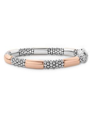 Lagos 18K Rose Gold & Sterling Silver High Bar Polished & Caviar Bead Bracelet