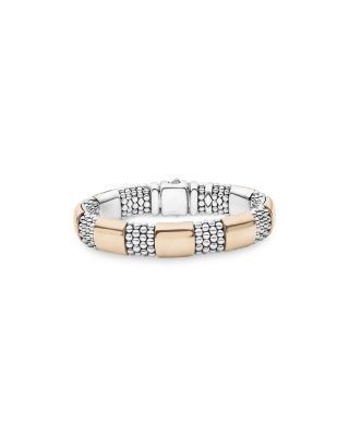 Lagos 18K Rose Gold & Sterling Silver High Bar Logo Crest Statement Bracelet