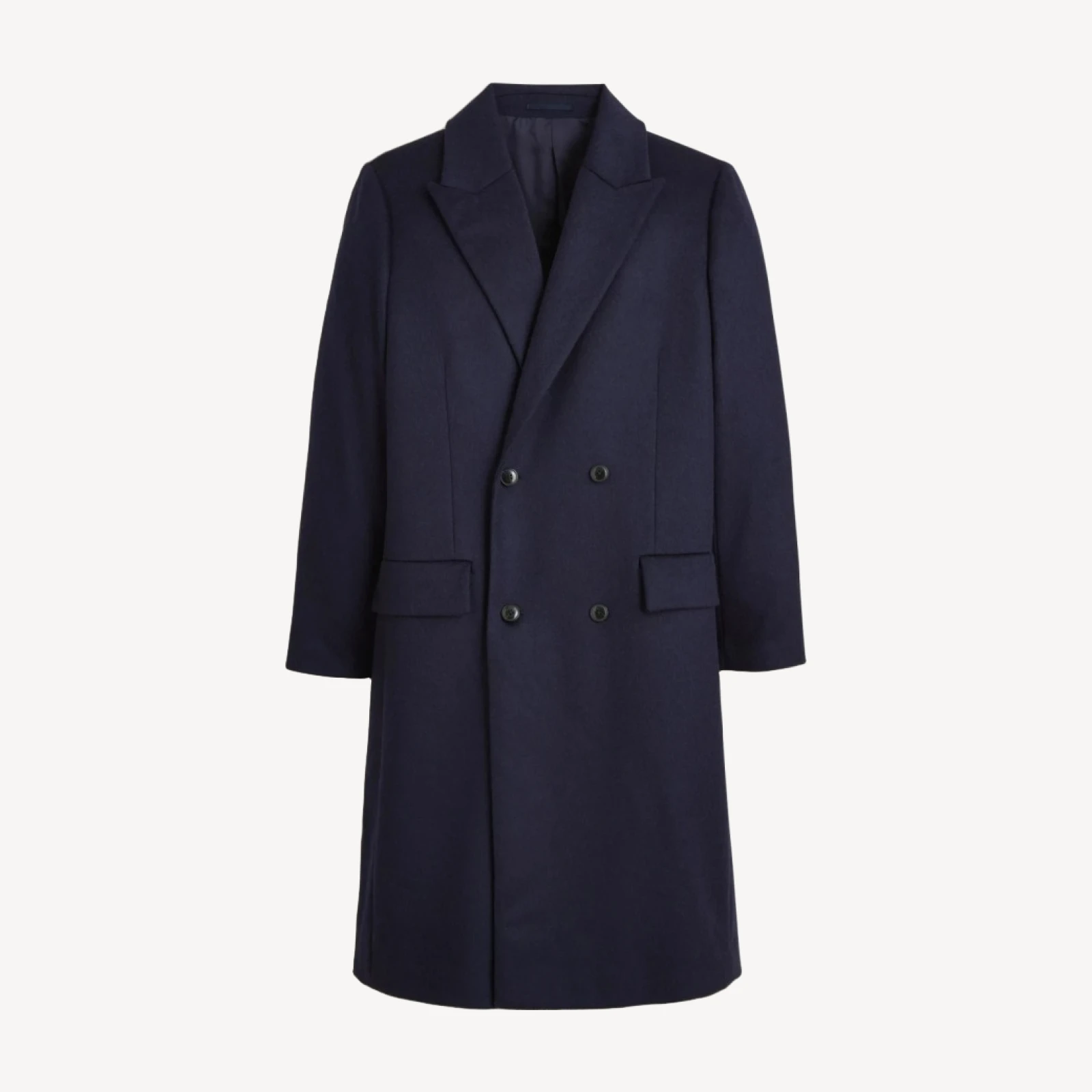 Double-breasted topcoat in English merino wool
