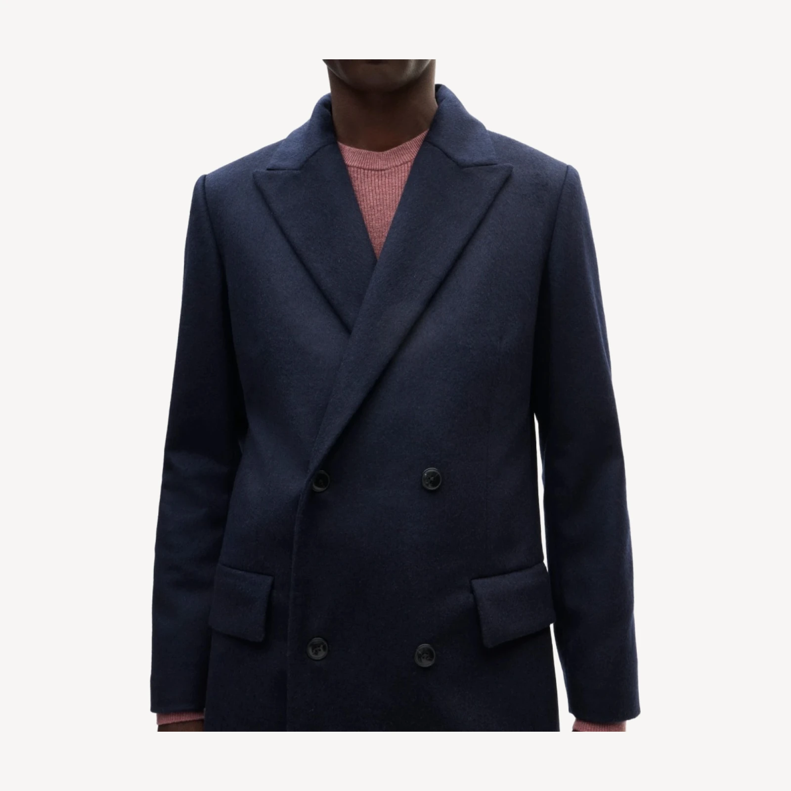 Double-breasted topcoat in English merino wool