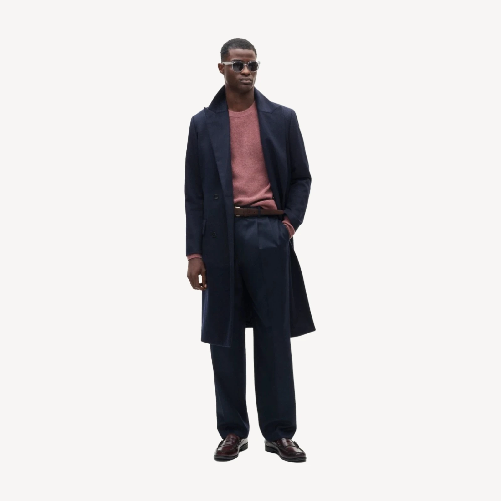 Double-breasted topcoat in English merino wool