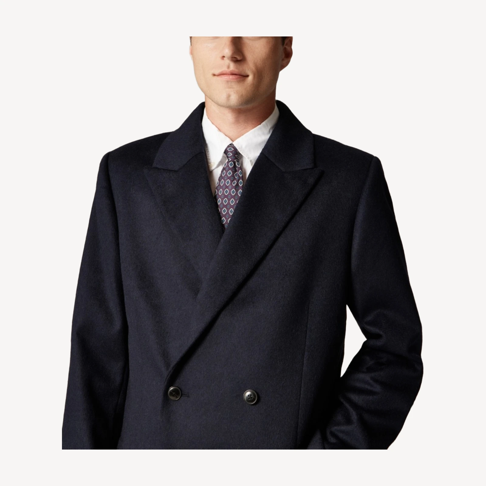 Double-breasted topcoat in English merino wool