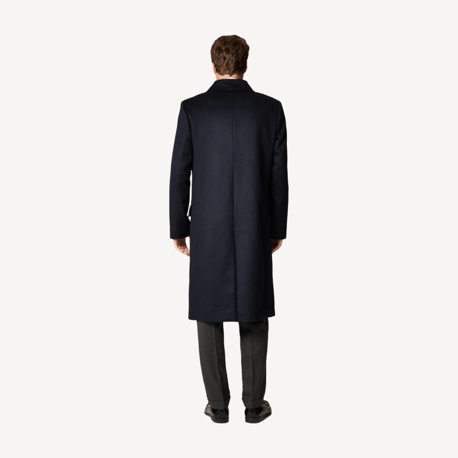 Double-breasted topcoat in English merino wool