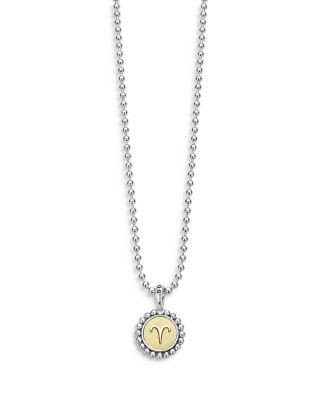 Lagos Sterling Silver and 18K Yellow Gold Signature Caviar Zodiac Pendant Necklace, 16