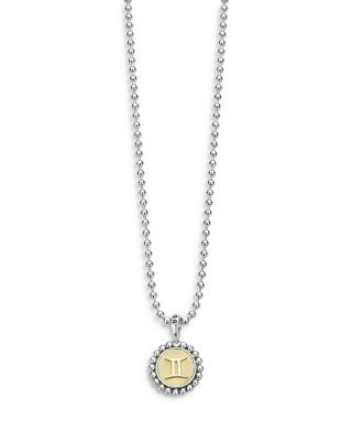 Lagos Sterling Silver and 18K Yellow Gold Signature Caviar Zodiac Pendant Necklace, 16