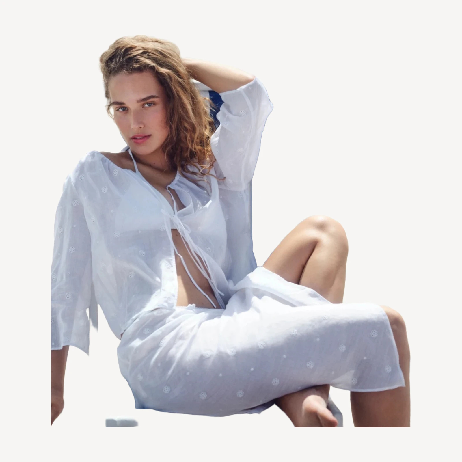Eyelet slip skirt in ramie