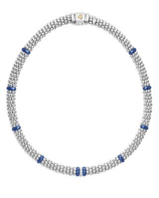 Lagos 18K Yellow Gold & Sterling Silver Diamond & Blue Ceramic Rondelle & Bead Statement Necklace, 16