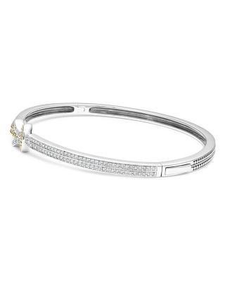 Lagos 18K Yellow Gold & Sterling Silver Newport Diamond Knot Hinged Bangle Bracelet
