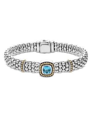Lagos 18K Yellow Gold & Sterling Silver Rittenhouse Blue Topaz Frame Bead Link Bracelet