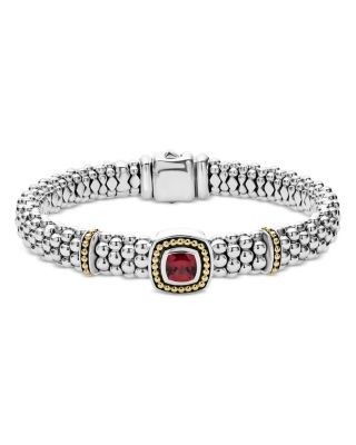Lagos 18K Yellow Gold & Sterling Silver Rittenhouse Rhodolite Garnet Frame Bead Link Bracelet