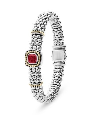 Lagos 18K Yellow Gold & Sterling Silver Caviar Color Rhodolite Garnet Frame Bead Link Bracelet