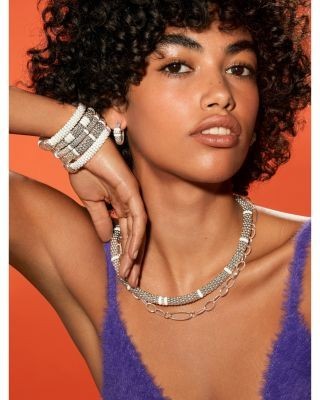 Lagos Ceramic & Sterling Silver White Caviar Diamond Station Necklace, 16