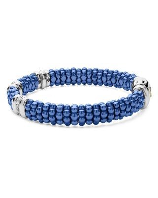 Lagos 18K Yellow Gold & Sterling Silver Diamond Rondelle & Ultramarine Ceramic Caviar Bead Statement Bracelet