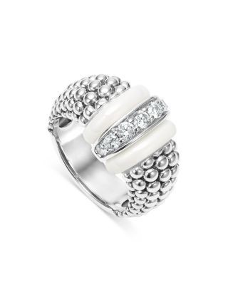Lagos Ceramic & Sterling Silver White Caviar Diamond Ring