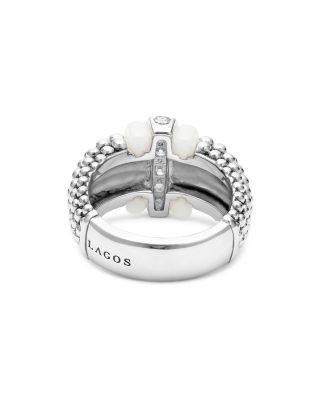 Lagos Ceramic & Sterling Silver White Caviar Diamond Ring