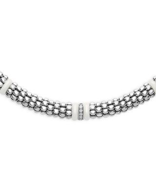Lagos Ceramic & Sterling Silver White Caviar Diamond Station Necklace, 16
