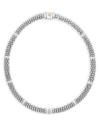 Lagos Ceramic & Sterling Silver White Caviar Diamond Station Necklace, 18