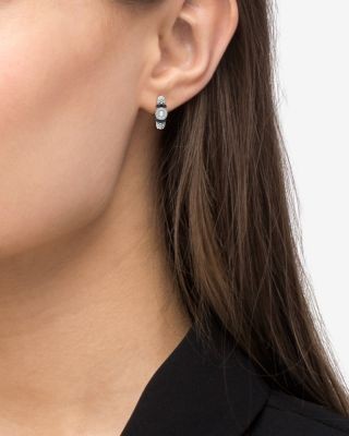 Lagos Sterling Silver Black Caviar Ceramic & Diamond Circle Hoop Earrings
