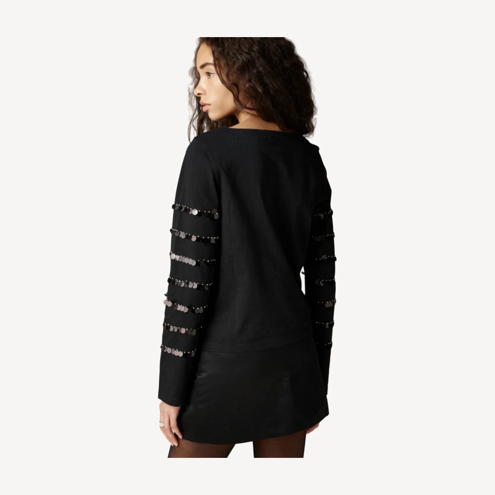 Heavy jersey long-sleeve T-shirt with paillette embellishment