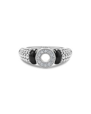 Lagos Sterling Silver Black Caviar Ceramic & Diamond Circle Bead Ring