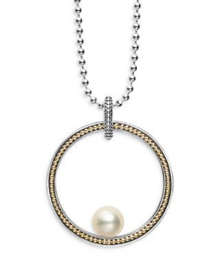 Lagos 18K Yellow Gold & Sterling Silver Luna Cultured Freshwater Pearl Circle Pendant Necklace, 34