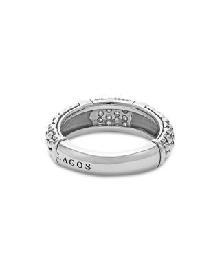 Lagos Sterling Silver Signature Caviar Pave Diamond Ring