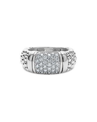 Lagos Sterling Silver Pave Diamond Caviar Ring