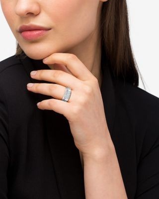 Lagos Sterling Silver Pave Diamond Caviar Ring