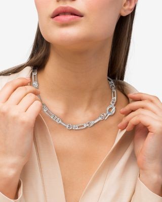 Lagos Sterling Silver Signature Caviar Mixed Link Statement Necklace, 18