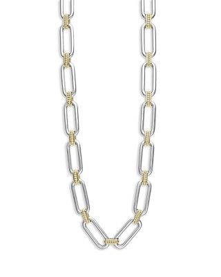 Lagos 18K Yellow & Sterling Silver Signature Caviar Oval Link & Bead Statement Necklace, 18