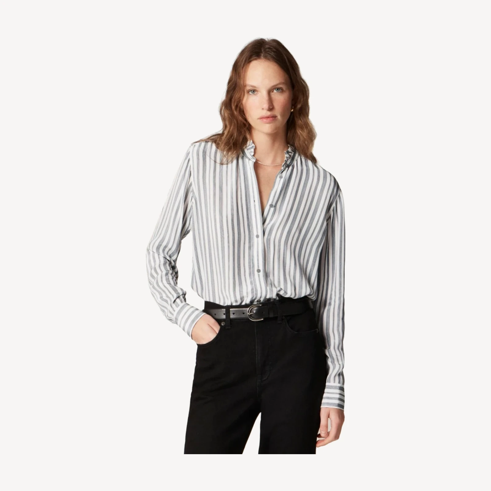 Jules ruffle-collar shirt in striped crepe de chine