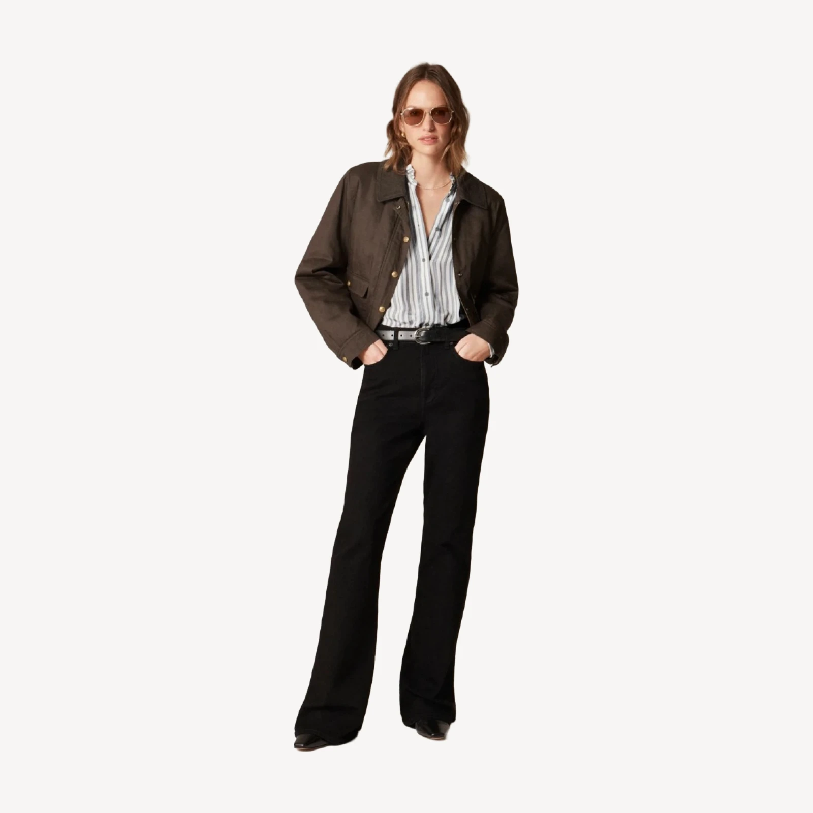 Jules ruffle-collar shirt in striped crepe de chine