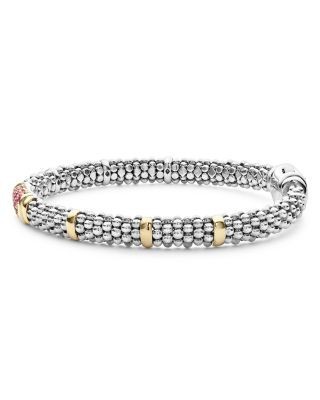 Lagos Sterling Silver & 18K Gold Signature Caviar Pink Sapphire Station Bracelet