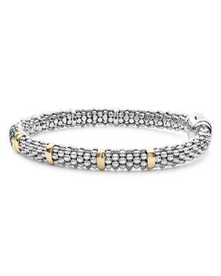 Lagos Sterling Silver & 18K Gold Signature Caviar Blue Sapphire Station Bracelet