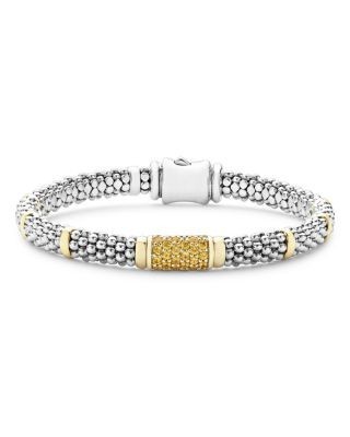 Lagos Sterling Silver & 18K Gold Signature Caviar Yellow Sapphire Station Bracelet