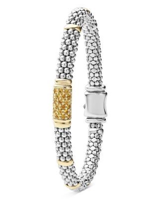 Lagos Sterling Silver & 18K Gold Signature Caviar Yellow Sapphire Station Bracelet