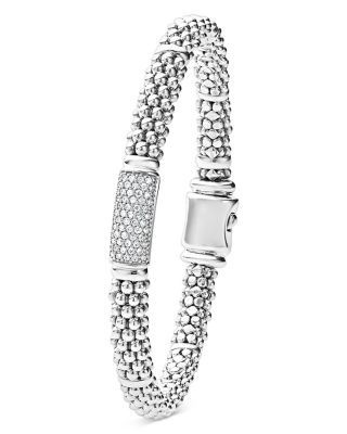 Lagos Sterling Silver Signature Caviar Pave Diamond Station Bracelet