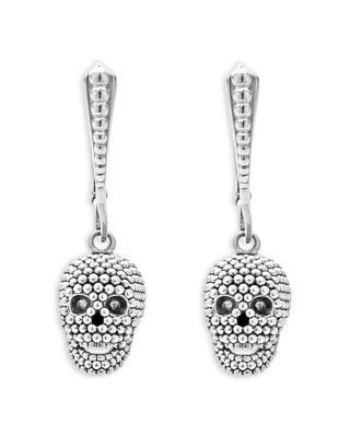 Lagos Sterling Silver Rare Wonders Caviar Bead Skull Drop Earrings
