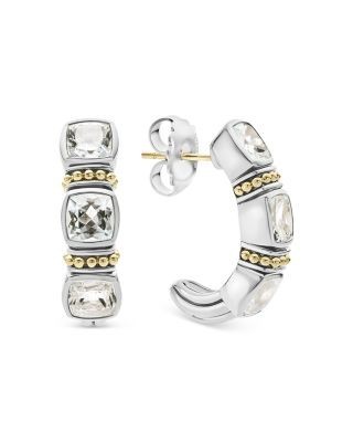 Lagos 18K Yellow Gold & Sterling Silver Rittenhouse White Topaz J-Hoop Earrings