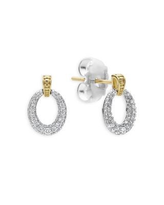 Lagos Sterling Silver & 18K Gold Caviar Lux Diamond Oval Drop Earrings