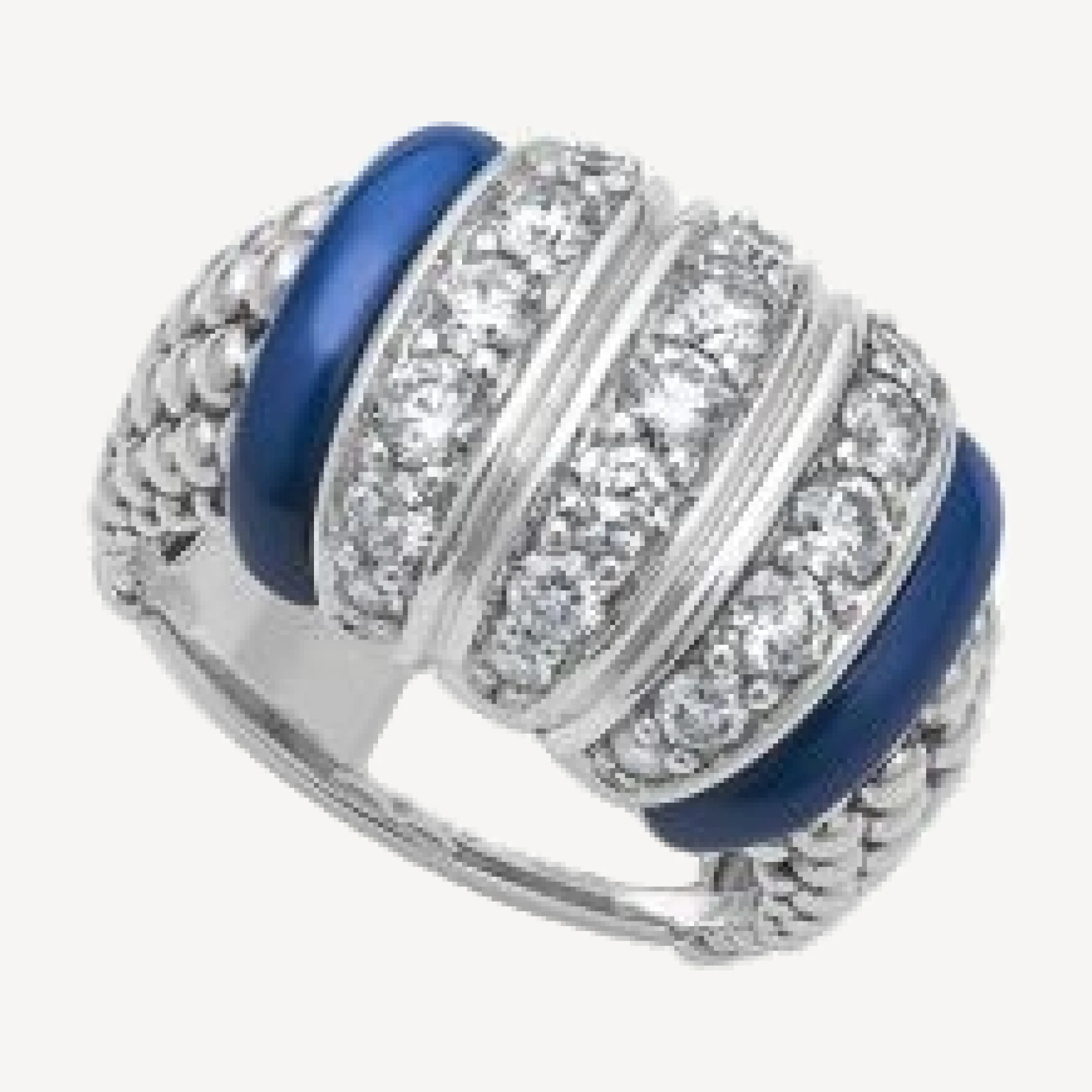 Lagos Sterling Silver Diamond & Ceramic Blue Caviar Ring