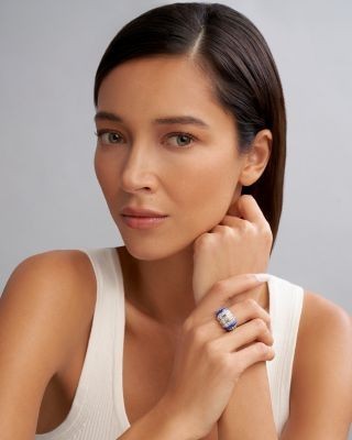 Lagos Sterling Silver Diamond & Ceramic Blue Caviar Ring