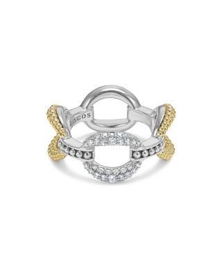 Lagos 18K Yellow Gold & Sterling Silver Caviar Lux Large Diamond Oval Link Eternity Band Ring