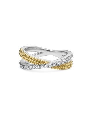 Lagos 18K Yellow Gold & Sterling Silver Caviar Diamond & Bead Crossover Ring