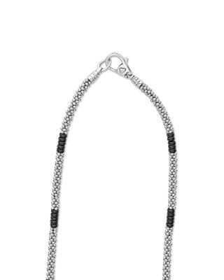 Lagos Black Caviar Silver Station Ceramic Beaded Necklace, 16