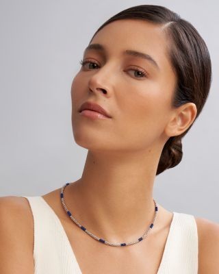 Lagos Blue Caviar Silver Station Ceramic Beaded Necklace, 18