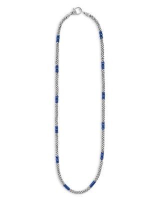 Lagos Blue Caviar Silver Station Ceramic Beaded Necklace, 18